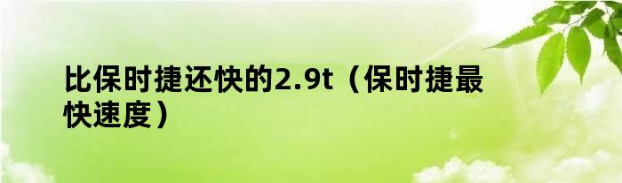 比保时捷还快的2.9t（保时捷最快速度）