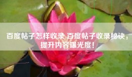 百度帖子怎样收录 百度帖子收录秘诀，提升内容曝光度！