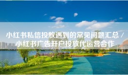小红书私信投放遇到的常见问题汇总／小红书广告开户投放代运营合作