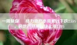 一周复盘   格力地产本周累计下跌2.55%，房地产开发板块上涨2.84%