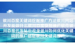 银川百度关键词挖掘推广方法银川网站开发能做什么银川百度快照推广软件银川百度代发帖包收录银川如何优化关键词的推广信息银川关键词推广