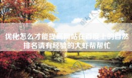 优化怎么才能提高网站在百度上的自然排名请有经验的大虾帮帮忙