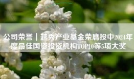 公司荣誉｜越秀产业基金荣膺投中2024年度最佳国资投资机构TOP10等5项大奖