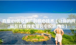 百度SEO优化推广的核心技术（让你的网站在百度搜索排名中脱颖而出）