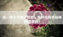 碰一碰支付推广攻略，低风险高收益保姆级教程！