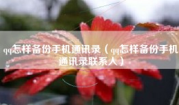 qq怎样备份手机通讯录（qq怎样备份手机通讯录联系人）