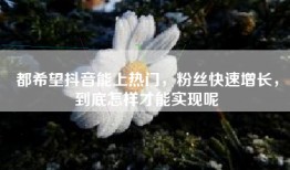 都希望抖音能上热门，粉丝快速增长，到底怎样才能实现呢