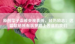 原创李子柒被央视表扬，经历励志；这篇献给所有筑梦路上苦逼的我们
