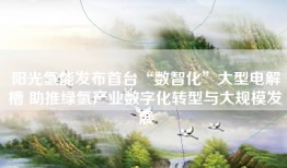 阳光氢能发布首台“数智化”大型电解槽 助推绿氢产业数字化转型与大规模发展