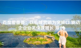 百度爱番番:以私域营销为突破口 驱动企业业务快速增长 原创