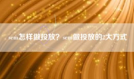 sem怎样做投放？sem做投放的2大方式